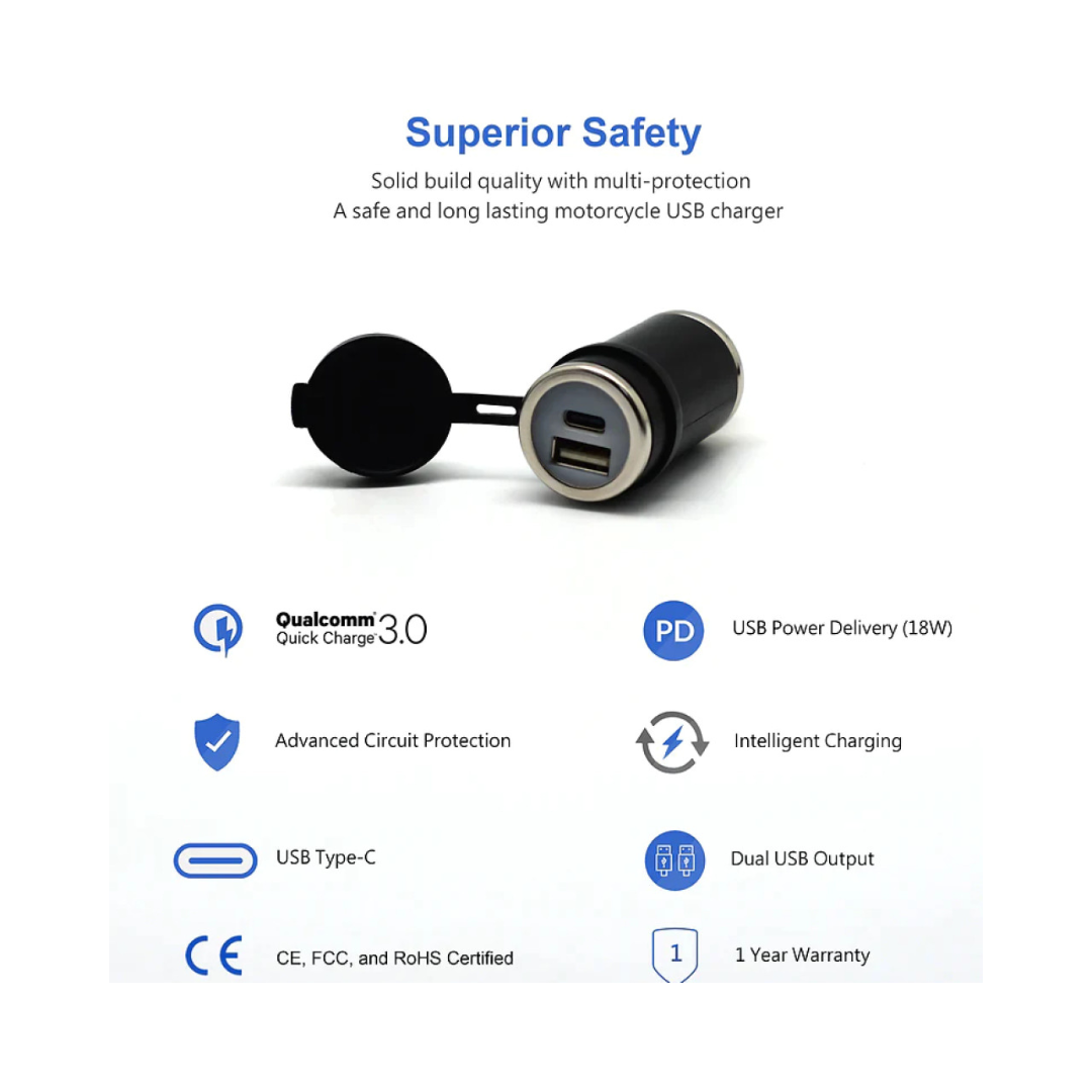 DIN (Hella) to 36W PD USB-C + QC 3.0 (STRAIGHT) - Cliff Top