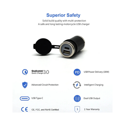 DIN (Hella) to 36W PD USB-C + QC 3.0 (STRAIGHT) - Cliff Top