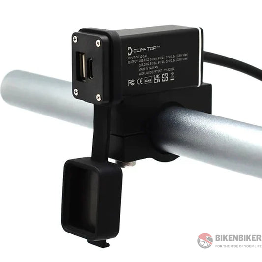 Handlebar Mounted 36W Usb Type-C + Qc 3.0 Aluminium Adapter - Cliff Top Electricals
