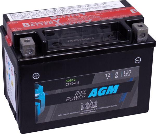 AGM Bike Battery YTX9-BS -Intact Battery-Power